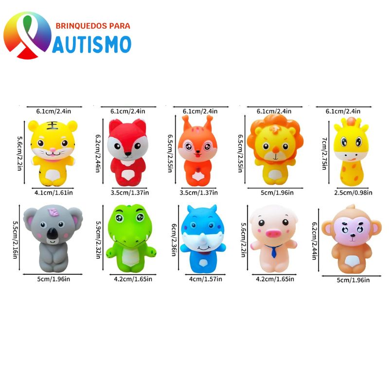 Dedoches de Animais Brinquedo Educativo 10 Unidades