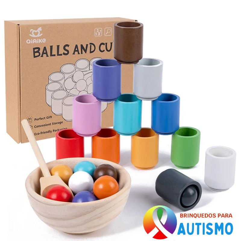 Jogo Montessori Educativo Bolas e Copos