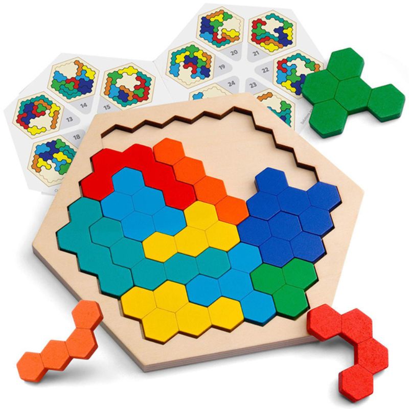 Quebra Cabeça Infantil de Madeira Hexagonal Montessori