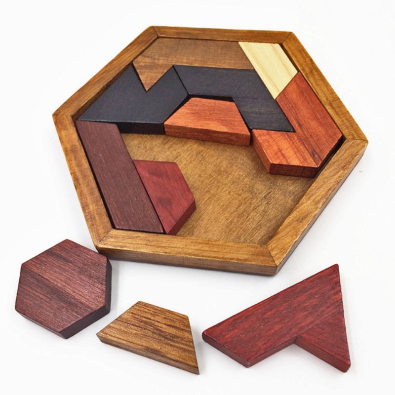 Quebra Cabeça Infantil de Madeira Hexagonal Montessori