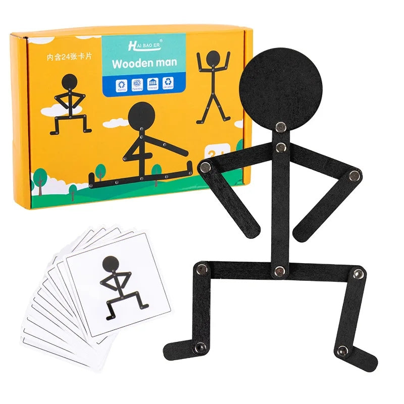 Brinquedo Montessori Boneco Articulável de Madeira Educativo