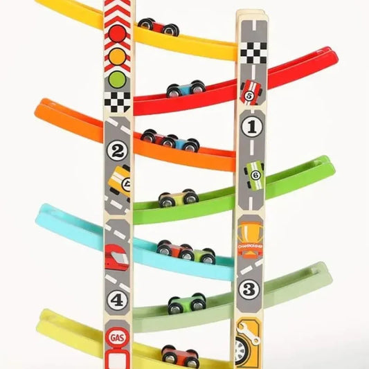 Carrinho Montessori com Rampa de Madeira - Mini Montanha-Russa