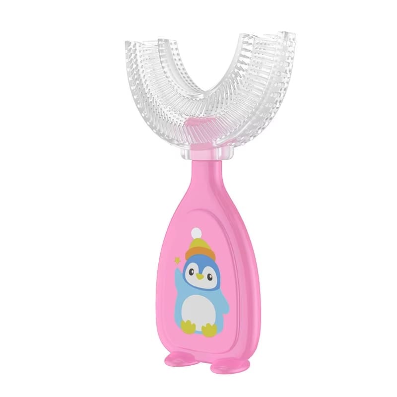 Escova de Dente Infantil 360° em Silicone Macio Rosa