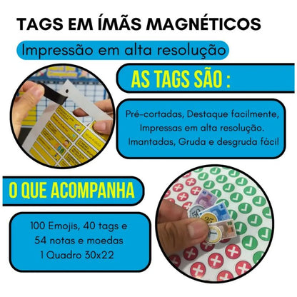 Quadro de Rotina Infantil Magnético Tags com Imãs