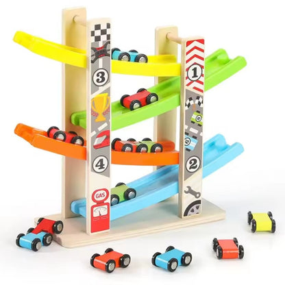 Carrinho Montessori com Rampa de Madeira - Mini Montanha-Russa